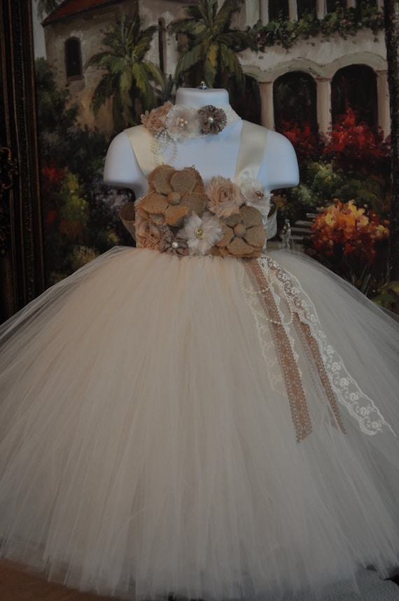 Special Occasion Dress, Flower Girl Dress, Tutu Dress, Girls Dress, Baby Dress, Toddler Dress, Rustic Dress, Burlap Dress, Ivory Dress
