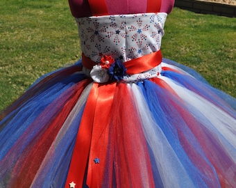 Girls Patriotic Dress, Red White Blue Toddler Dress, 4th of July Flower Girl, Patriotic Infant Baby Dress, Red White Blue Girls Dress