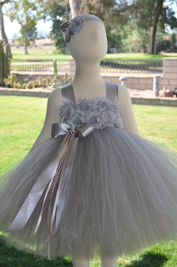 grey silver flower girl dresses