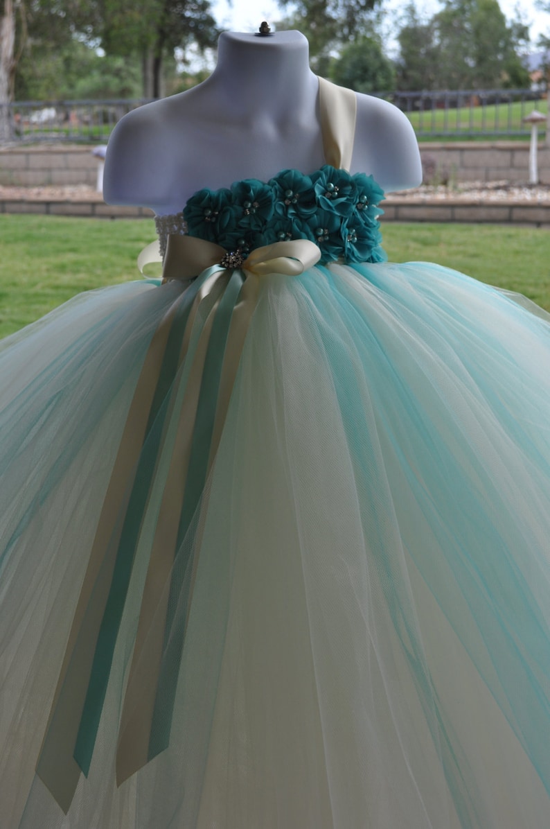 Teal Ivory Flower Girl Dress Beach Flower Girl Dress Ivory Etsy
