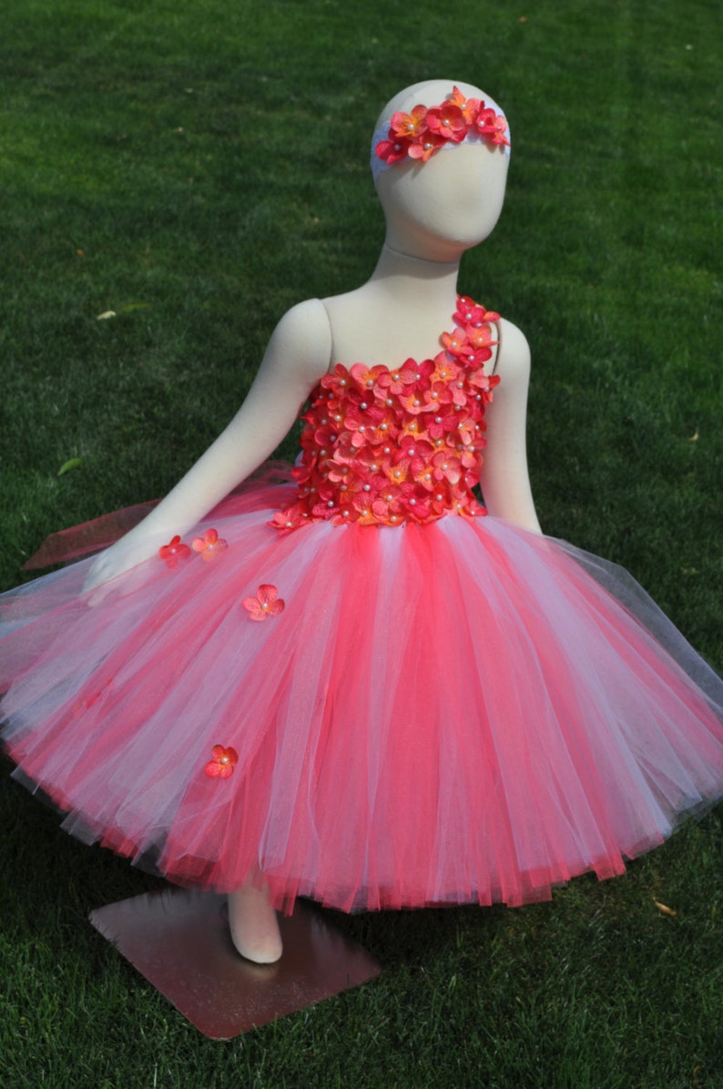 Coral White Flower Girl Dress Girls Coral Dress Coral Etsy India