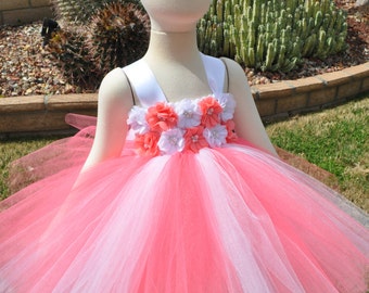 Coral White Flower Girl Dress, Coral Infant Dress, White Coral Toddler Dress, Coral White Baby Dress, White Coral Infant Tutu Dress