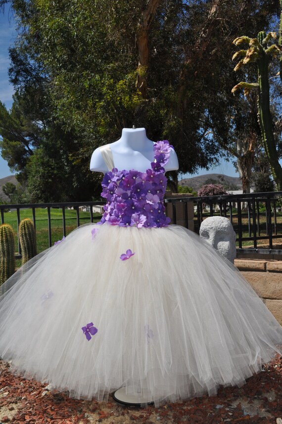 Ivory and purple flower girl dresses hot sale
