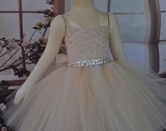 Ivory Lace Champagne Flower Girl Dress, Lace Ivory Champagne Toddler Dress, Vintage Inspired Flower Girl, Ivory Champagne Baby Dress