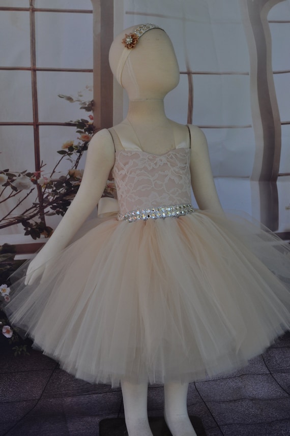 Ivory Lace Champagne Flower Girl Dress, Lace Ivory Champagne Toddler Dress,  Vintage Inspired Flower Girl, Ivory Champagne Baby Dress