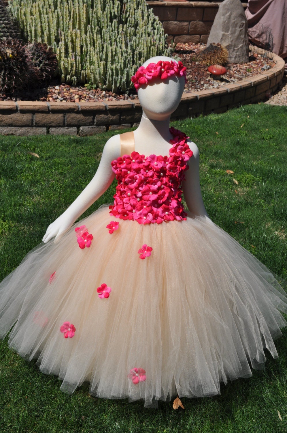 Fuchsia Champagne Flower Girl Dress Girls Pink Beige Dress | Etsy