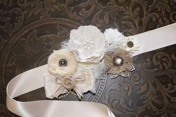 Ivory Champagne Flower Girl Sash, Rustic Bridal Sash Belt  display picture 2