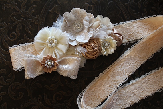 Ivory Champagne Flowers Wedding/Bridal Sash Belt Bridal Belt Champagne Ivory - Etsy main image 4