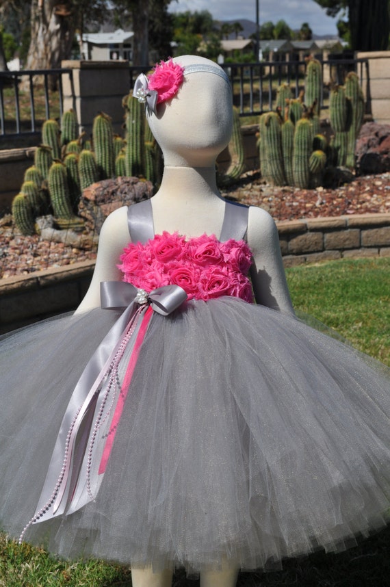 grey dress with pink flowers