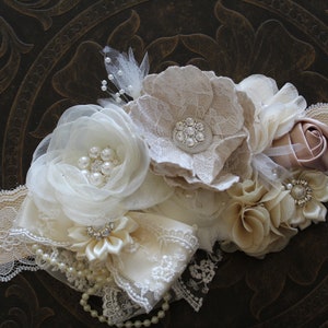 Ivory Champagne Flowers Wedding/Bridal Sash Belt Champagne Flower Wedding Sash: Rhinestone Bridal Belt - Etsy main image 3