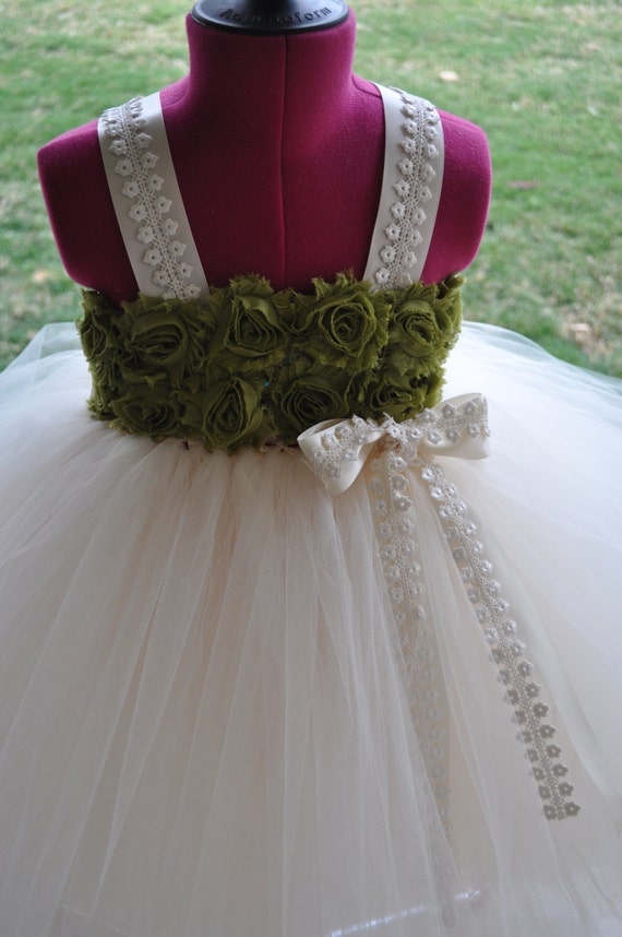 olive green toddler dress Ivory Flower Girl Dress,Olive Green Dress,Ivory Olive Green Infant Dress,Ivory Olive Green Baby Dress,Rustic Girls AUTUMN-WINTER
