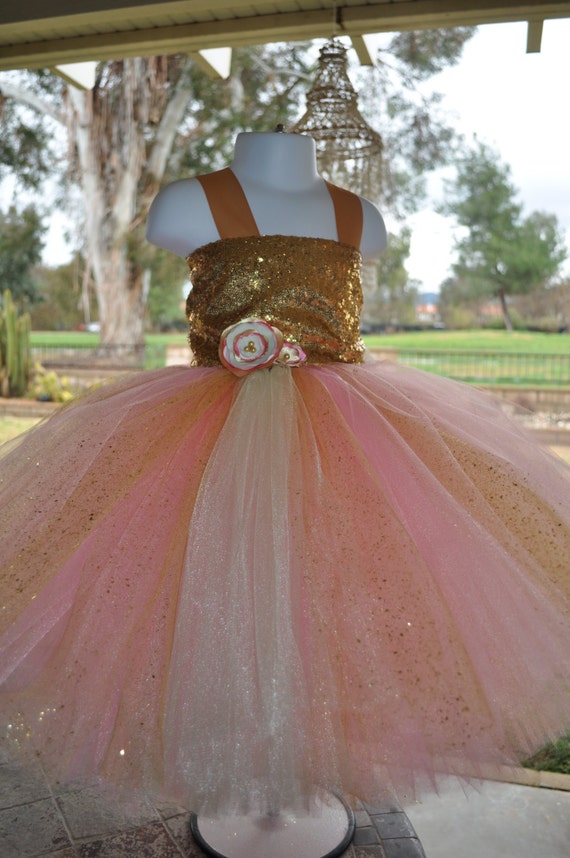Pink Gold Infant Dress Special Occasion Girls Dress, Pink Gold Toddler Dress,  Pink Gold Flower Girl