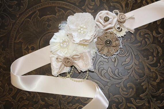 Beautiful Ivory Floral Waist Sash Ivory Lace Wedding Belt: Floral Bridal Sash With Silver  main image 4