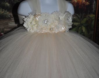 Ivory Flower Girl Dress,Ivory Tulle Toddler Dress,Ivory Special Occasion Girls Dress,Ivory Infant Tutu Dress,Vintage  Flower Girl Dress