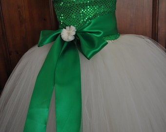 Green Ivory Flower Girl Dress, Toddler Green Ivory Dress, Infant Green Ivory Dress, Baby  Green Ivory Dress, Green Ivory Tutu Dress