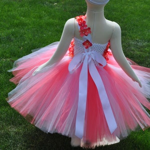 Coral White Flower Girl Dress, Girls Coral Dress, Coral Toddler Flowergirl Dress, Coral Infant Dress, Coral White Baby Dress image 3