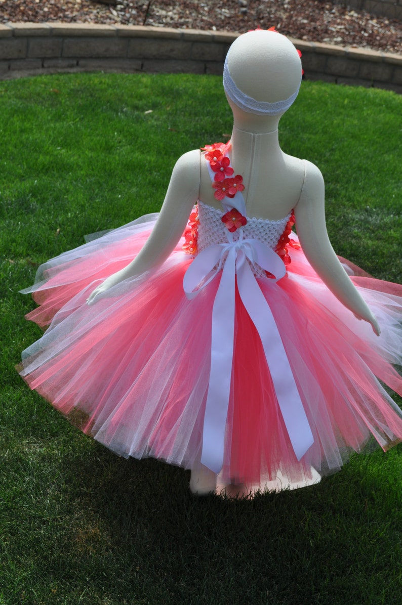 Coral White Flower Girl Dress, Girls Coral Dress, Coral Toddler Flowergirl Dress, Coral Infant Dress, Coral White Baby Dress image 3