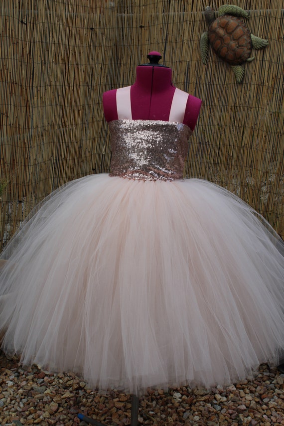 Rose Gold Flower Girl Dress, Blush Rose Gold Special Occasion Girls Dress, Blush Toddler Tutu Dress,Rose Gold Sequin Girls Party Dress