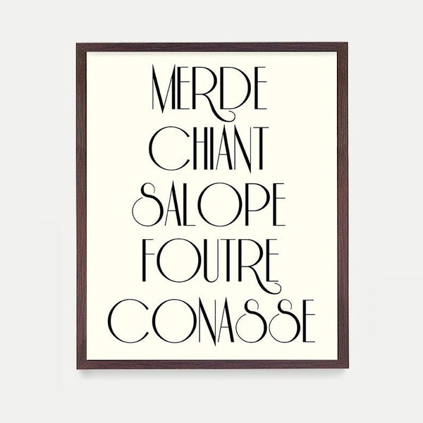 French Swear Words Poster, French Language Poster, French Wall Decor, Apartment Decor, Chic Typographic Print, France Art, France Poster