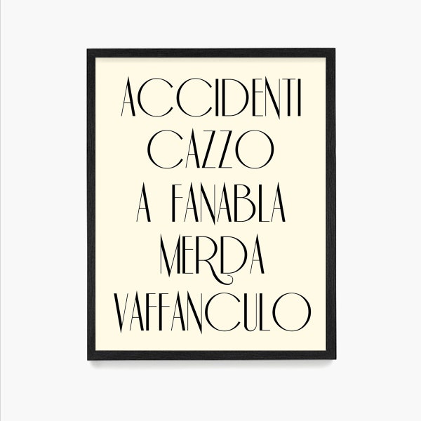 Italian Swear Words Poster, Italian Language Poster, Italian Wall Decor, Apartment Decor, Chic Typographic Print, Italy Art, Italy Poster