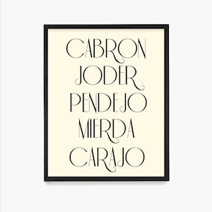 Spanish Swear Words Poster, Spanish Language Poster, Spanish Wall Decor, Apartment Decor, Chic Typographic Print, Spanish Art