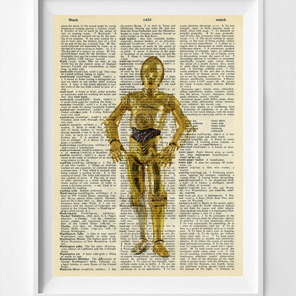 Star Wars Art - Star Wars Dictionary Print - C3PO - C3PO Poster - C3PO Dictionary Poster - Dictionary Art - C3PO - Star Wars Poster - old