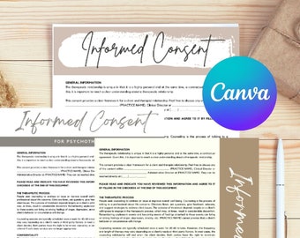 Formulaire de consentement éclairé, 3 options CANVA personnalisable pour les thérapeutes, les conseillers et les entraîneurs UTILISATION COMMERCIALE