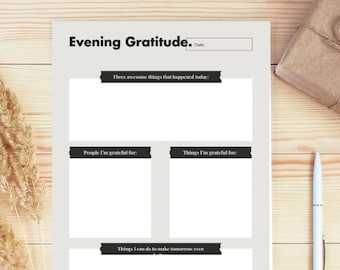 Evening Gratitude Worksheet: Therapy & Self-Esteem (Printable)