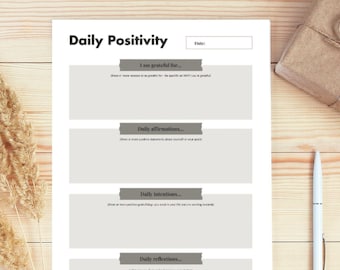 Daily Positivity Worksheet: Self-Esteem & Growth (Printable PDF)