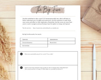 The Big Five|Therapy Worksheets|Counseling Resources|Psychology|Social Work|Guidance Counselor|Self Growth|Self Esteem|Printable|CBT
