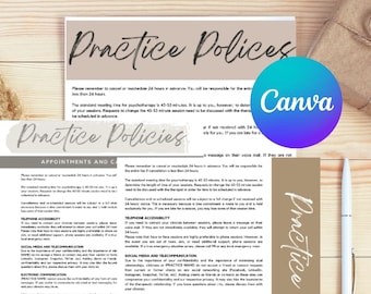 Formulaire de politiques de pratique, 3 options CANVA personnalisables pour les thérapeutes, les conseillers et les entraîneurs UTILISATION COMMERCIALE