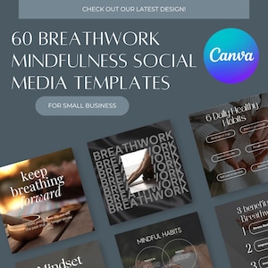60 Breathwork Mindfulness Canva Templates  Instagram Posts (Digital Download)