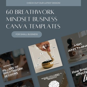 60 Breathwork Mindset Business Holistic Canva Templates Instagram Posts/Stories, 9D Breathwork