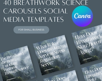 40 plantillas de Canva para respiración y ciencia: carruseles para redes sociales y publicaciones de Instagram (descarga digital)
