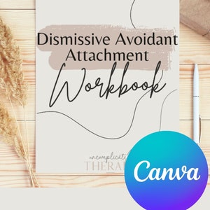 34 Page CANVA Customizable Dismissive Avoidant Attachment Theory Workbook WITH CONTENT For Therapists,Counselors,and Coaches Commercial Use