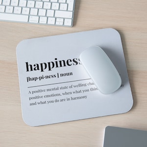 Happiness Definition Health Mouse Pad|Mental Health Gift|Gifts for Therapist|Therapy Desk Mouse|Counseling & Psychologist Office Decor