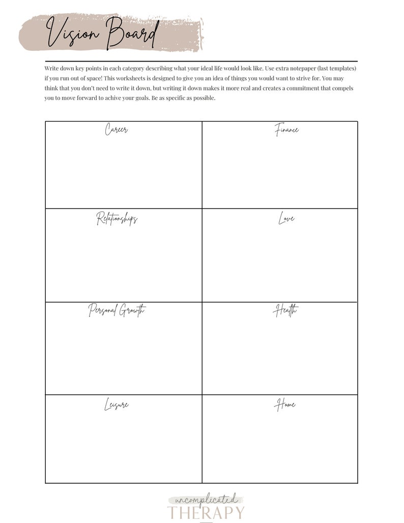 Vision Board Worksheet | Goal Planning, Self-esteem (PDF Printable) - Etsy