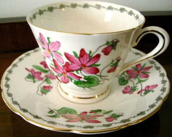 1950's Tuscan Hand Painted Bone China Tea Cup & Saucer ~ Made in England ~ c. 1947-1966