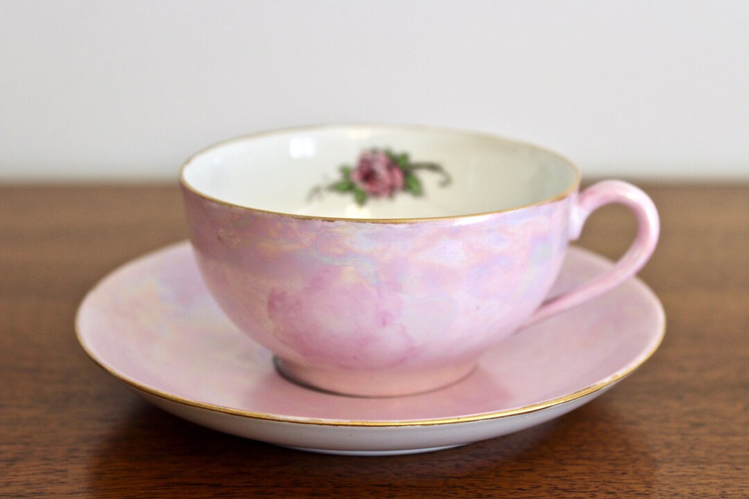 1930's Japanese Hand Painted Pink Lustre Cup & Saucer ~ Made