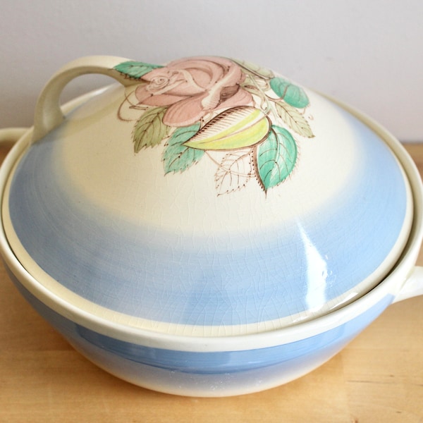1940's Susie Cooper Lidded Serving Dish ~ Blue Patricia Rose Pattern ~ Made in England