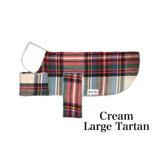 Custom Fitted Winter Pet Coat 12. Cream LG Tartan