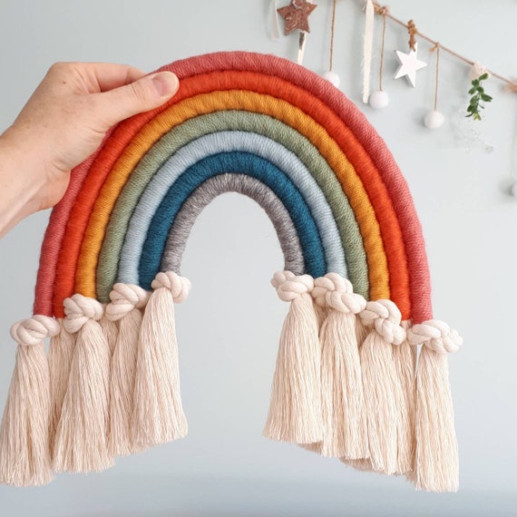 Macrame Rainbow Knotted Wall Hanging Decoration Fibre Etsy