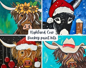 11x14 Highland Cow DIY Canvas Paint Kit for Beginners