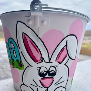Personalized Hand Painted Easter Bucket, Bunny Pail, College Graduation Gift