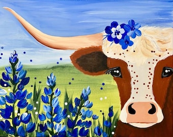 Highland Cow DIY Paint Kit, 11x14 Canvas, Beginners Paint Night
