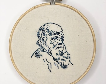 Charles Darwin Embroidery Hoop - Portrait