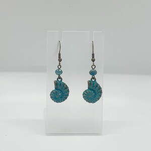Bronze and Blue Patina Nautilus Shell Earrings