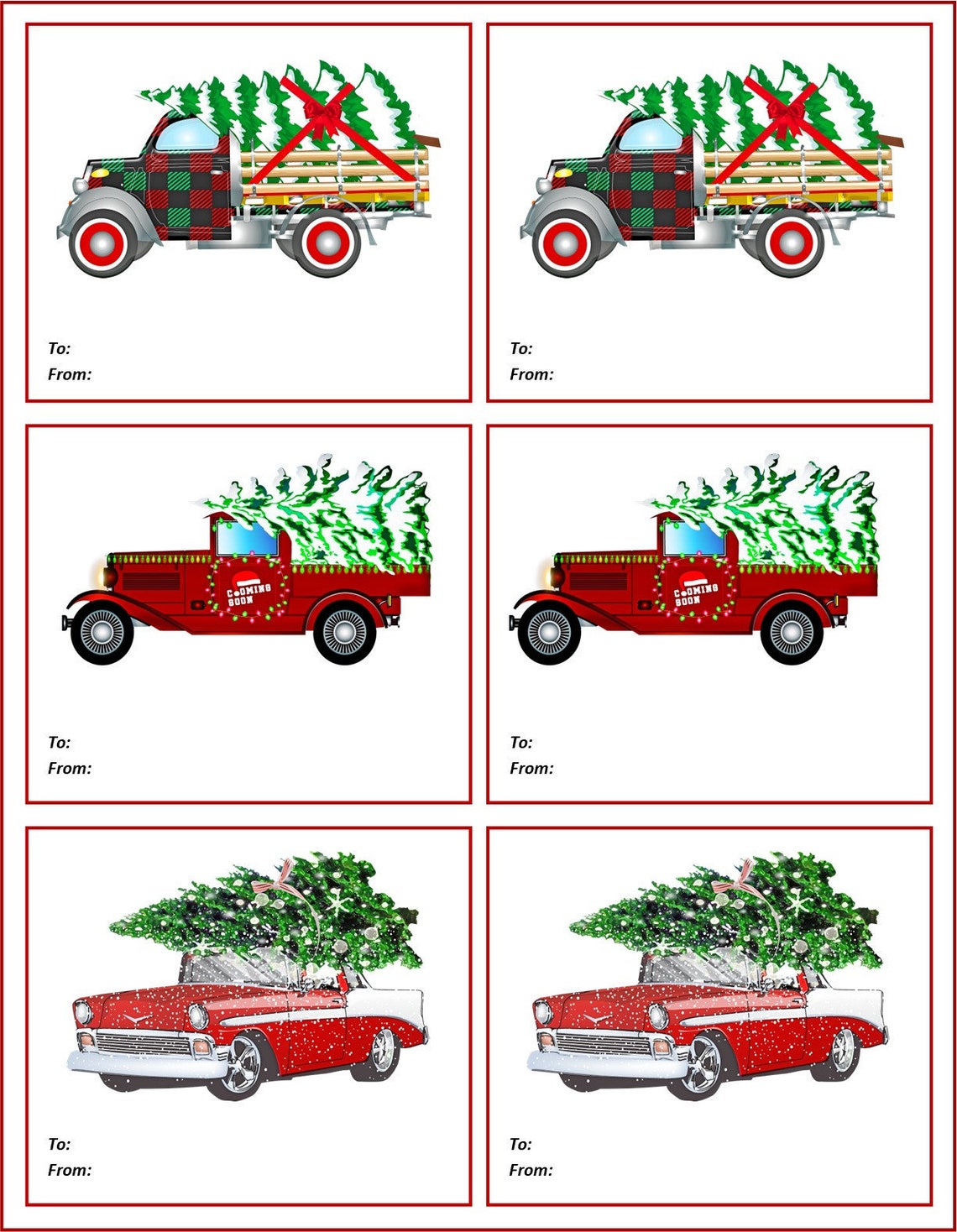 Printable Retro Truck and Car Christmas Gift Tags Holiday - Etsy.de