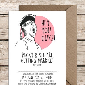 80's Wedding Invitations, Personalised Wedding Invites With Envelopes, Quirky Illustrated Design, Retro Wedding, Eco Friendly Invites, Fun