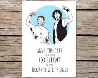 Bill & Ted Save the Date Cards, Illustrated Save The Dates, Personalised Wedding Stationery with Envelopes, Eco Friendly, Fun, Quirky, 80s